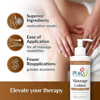 Coconut Therapy Massage Lotion, (Physical Therapy Coconut Lotion, Professional Deep Tissue Therapy, Pura Wellness Vitamin Therapy Lotion, Unscented Lotion for Physical Therapy Recovery 8oz