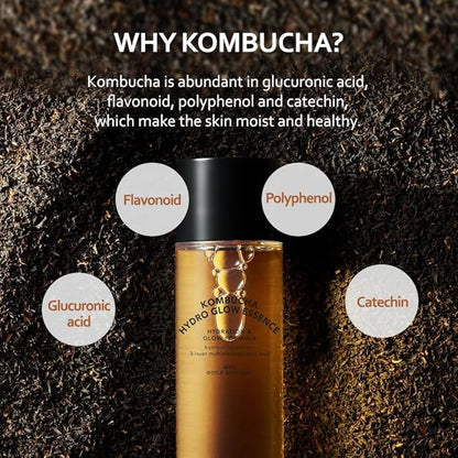 T'else Kombucha Hydro Glow Essence 5.07 fl.oz., Enriched with kombucha and triple hyaluronic acid, Radiant moisturizing essence for smooth and healthy dewy glowing skin, All Skin Type, Korean Skincare