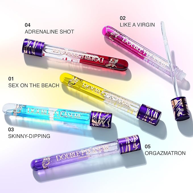 Double Pleasure Lip Oil - Moisturizing Lip Gloss for Women - Softening Glow Lip Plumper Gloss - Hydrating Lip Glow Oil - Plumping Lip Gloss Oil with Silicone Applicator (Orgazmatron)