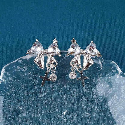 Vintage Crystal Bow Earrings Black Onyx Stud Earrings