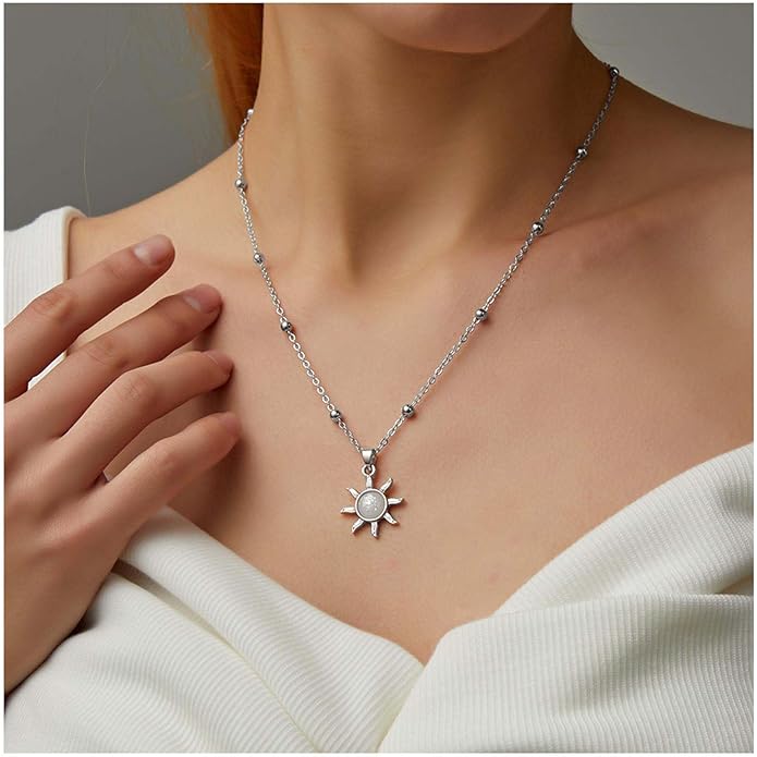 Vintage Opal Crystal Sun Pendent Necklace