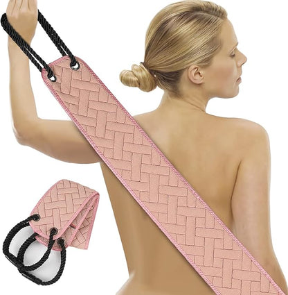 Exfoliating Back Scrubber with Upgraded Handles, 38.5 Inch Double-Sided Body Scrub Bath Exfoliator, Exfoliating Washcloth for Use in Shower, Back Washer to Deep Clean Your Skin for Men & Women (Pink)
