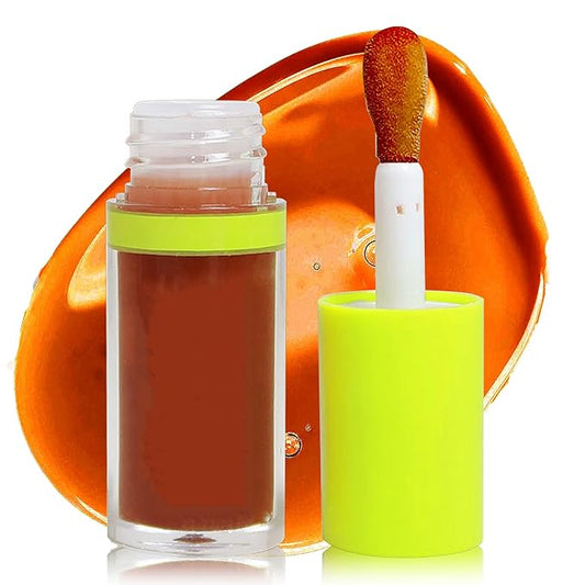 Lip Plumping Lip Gloss,Big Brush Head Lip Oil Hydrating Nourishing & Smooth Glossy Lip Glow Oil,Moisturizing Tinted Lip Gloss Lip Balm Shiny and Vegan Plumping Lip Tint Care(#07 Caramel Orange)