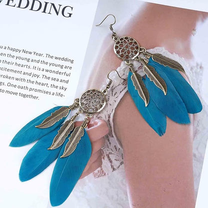 Boho Black Feather Dangle Earrings Long