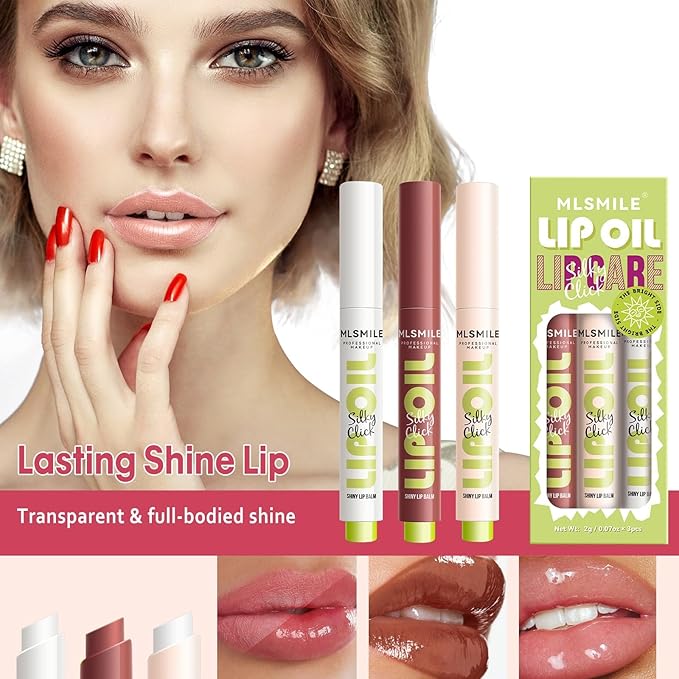 Click Lip Gloss Pen For Women Plumping Lip Stain Color Changing Waterproof Long Lasting Jelly Tinted Lip Balm Hydrating Lip Oil For Dry Lips （01 04 05）