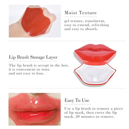 20Pcs Lip Mask Sheet,Red Cherry Moisturizing Plumping Lip Patches, Gel Treatment Lip Masks for Dry Lips Plump Lip Collagen Overnight Sleeping Lip Pads Patches（Red）