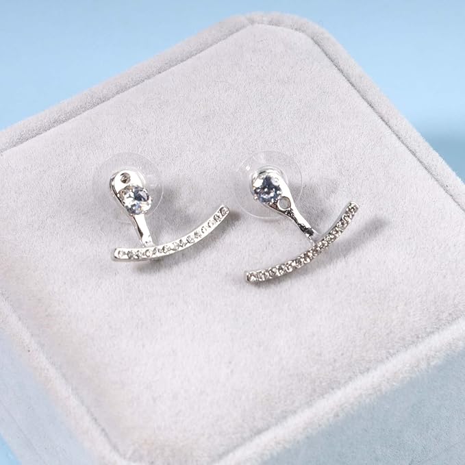 Crystal Bar Ear Climber Earrings Silver