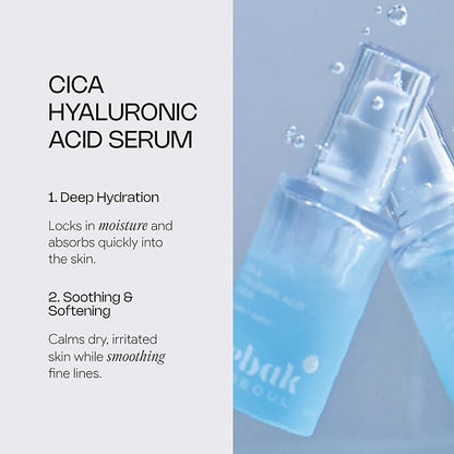 Meebak Cica & Hyaluronic Acid Serum with Vitamin C | Hydrating & Plumping Face Serum | Fine Lines & Dry Skin | Korean Skincare | Suitable for All Skin Types