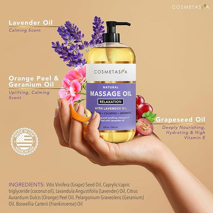 Natural Massage Oil with Hot Stones - No Stain 100% Natural Blend of Spa Quality Oils (Lavender)
