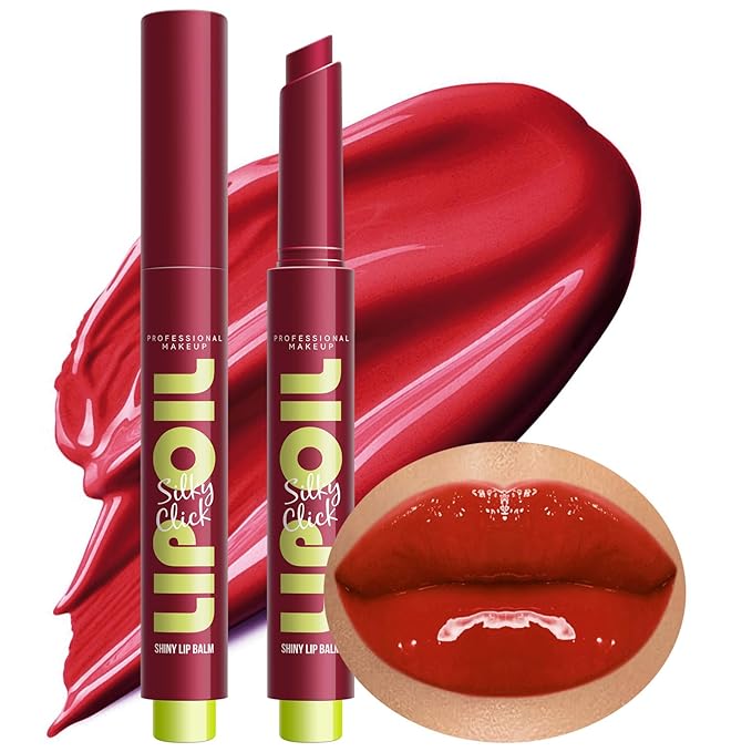 Red Lip Gloss Stick Moisturizing Lip Makeup Lip Plumper Gloss Lightweight Buildable Vegan Lipbalm Plumping Lipgloss For Women Girls Long-Lasting Dry Lip Care, 03#