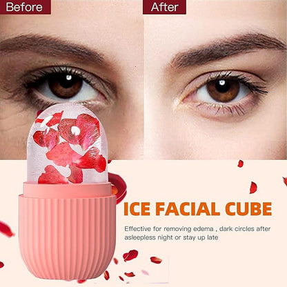 KOGITI Ice Mold for Face & Eye, Beauty Facial Roller, Puffiness Relief Massage Skin Care Tool, Ice Cube Holder (Pink)