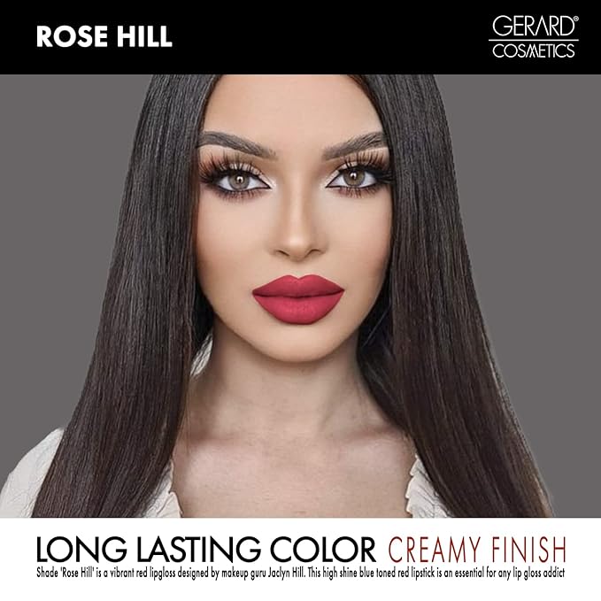 Gerard Cosmetics Color Your Smile Lip Gloss Rose Hill | Super Pigmented Red Lip Gloss with LED Light and Mirror | Shiny Finish | Hydrating Liquid Lip Color | Cruelty Free and Made in USA