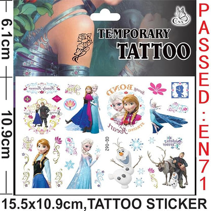4 Sheet Frozen Princess Tattoos Stickers for Kids, (Temporary Tattoo-A)