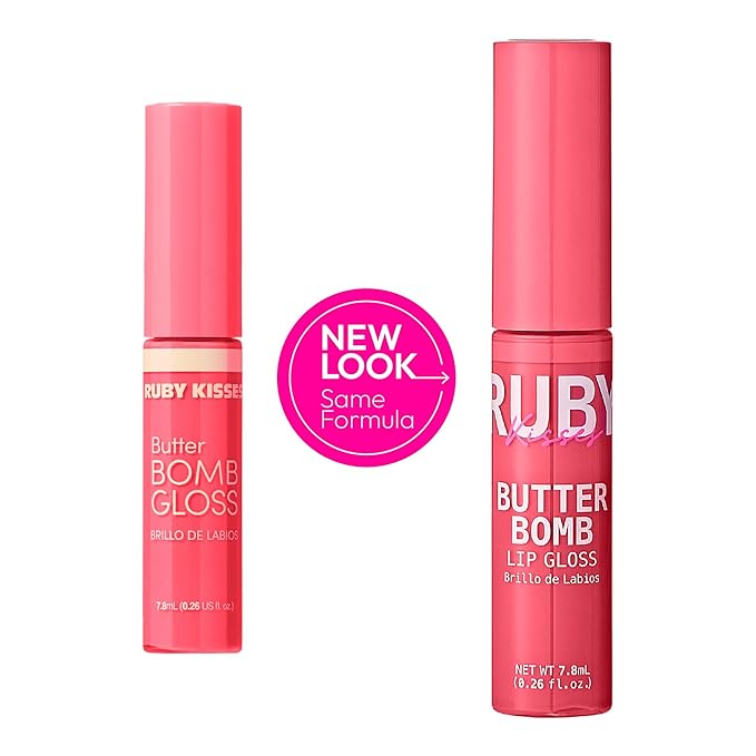 Ruby Kisses Lip Gloss Butter Bomb Gloss Non-Sticky Lip Gloss Vitamin E Natural Nude Lip Makeup - 7.8mL (0.26 US fl.oz) (Bubble Pop)