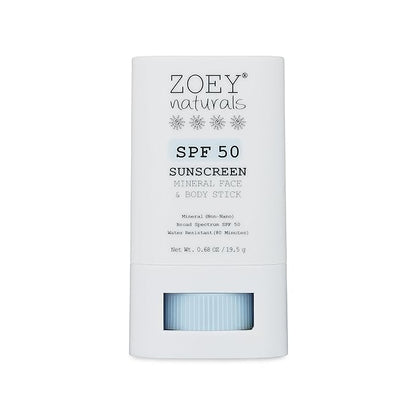 Zoey Naturals SPF 50 Mineral Sunscreen Stick for Babies & Kids - Safe Sunblock Moisturizer for Body & Face - with Rose Hips Oil, Zinc Oxide, Cruelty Free and Reef Safe, Made in USA