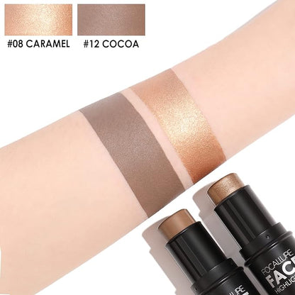 FOCALLURE 2 Pcs Mineral Cream Contour Stick,Moisturize Highlighter Illuminator Makeup,Medium-deep