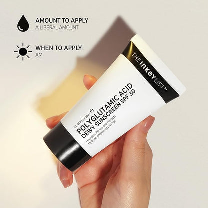 The INKEY List Dewy Sunscreen SPF 30, Lightweight and Non-Greasy Sunscreen Formula with Polyglutamic Acid, Glycerin and Squalane for Smooth Finish, 1.69 oz