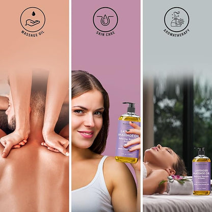 MAJESTIC PURE Lavender Massage Oil - Invigorating, Refreshing, and Relaxing - Massage, Made with Natural Oils - for All Skin Types - Men and Women - 8 fl oz