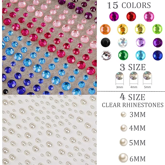 1250 Pcs Self Adhesive Rhinestones Pearl for Makeup DIY Decorations