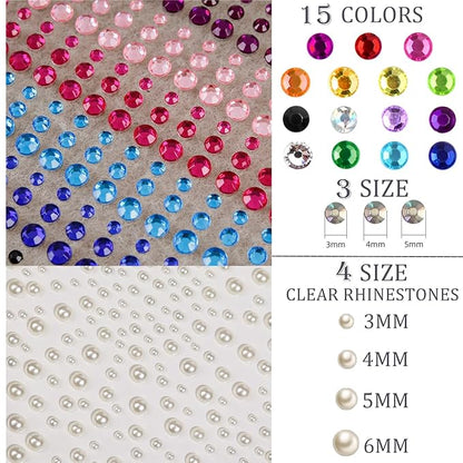 1250 Pcs Self Adhesive Rhinestones Pearl for Makeup DIY Decorations
