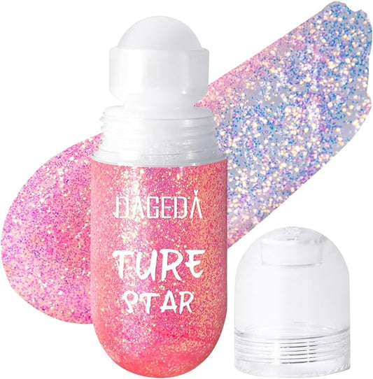 DAGEDA Body Glitter Gel, Roll-on Face Glitter for Party (Pink)