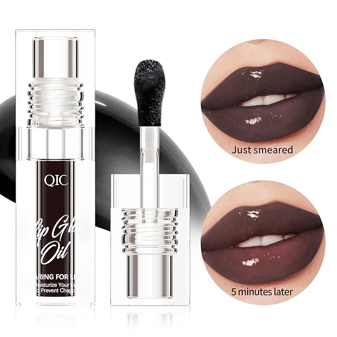 3 Colors Lip Plumping Gloss Waterproof Long-Lasting Moisturizing Velvety Lip Stain Clear/Black Cherry/Black Lip Oil Plumping Hydrating Liquid Lipstick Vegan Lip Makeup