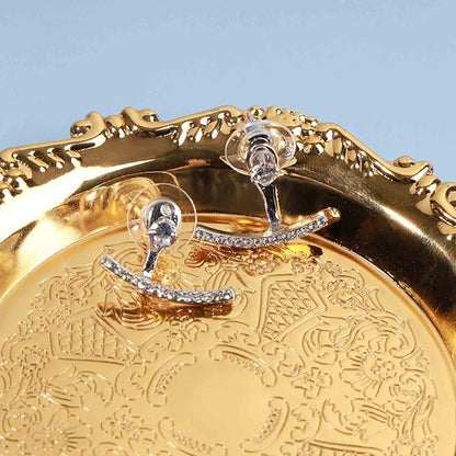 Crystal Bar Ear Climber Earrings Silver Rhinestone Ear