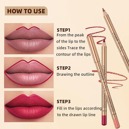 12 Colors Lip Liner Set, Brown Pink Red Smudge