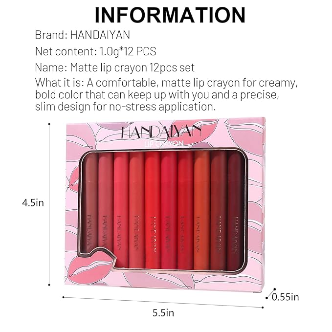 12 Colors Matte Lipstick Pen Lip Liner Pencil Long-lasting