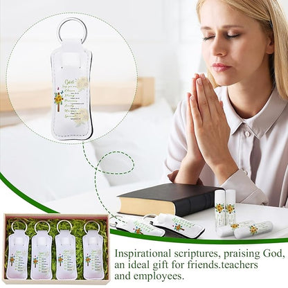 18 Sets Christian Inspiration Gift Lip Balm Bulk and Lipstick Holder Keychains Set Bible Verse Gift for Women Teacher Mom Church Favors(Bible)