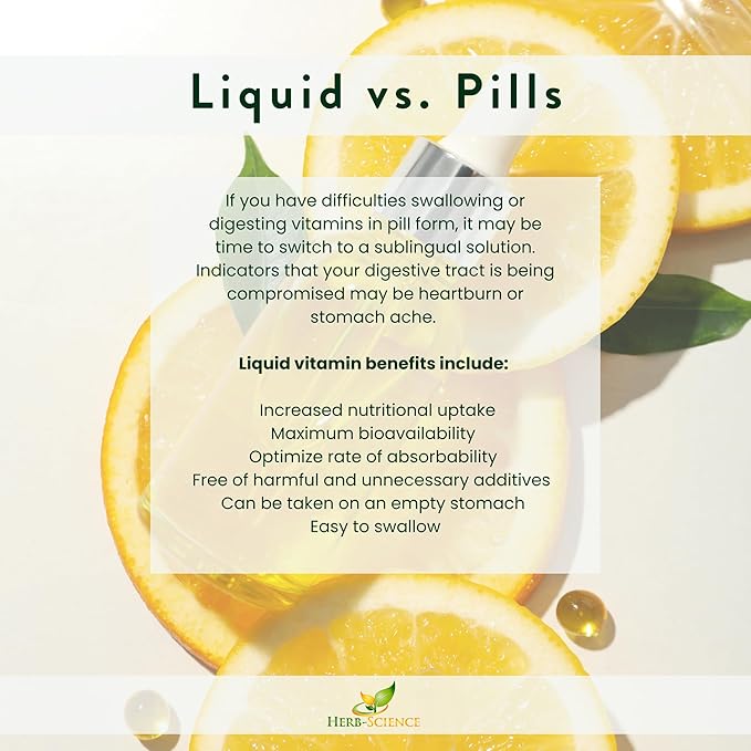 Vitamin B-Complex,Super B Complex Vitamins with Vitamin C Liquid, 16 oz - All B Vitamins Including B1, B2, B3, B5, B6, B7, B9, B12, Folic Acid, Niacin, Biotin, Alcohol-Free - Herb-Science