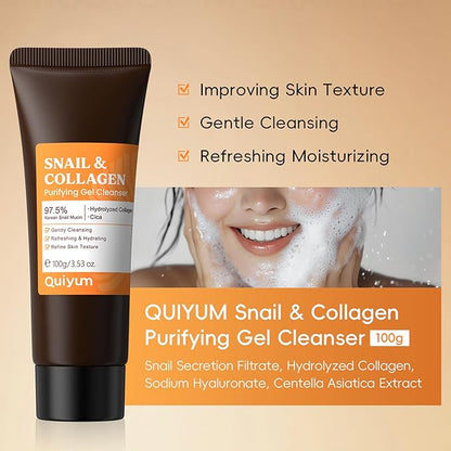 All About Snail Mucin Kit Korean Skin Care Set, Collagen Skincare Gift Set Hydrating & Lifting Skin, Snail Skin Care Products Set Cleanser, Serum, Cream, Facial Kit for Women and Men Anti-Aging 3Pcs