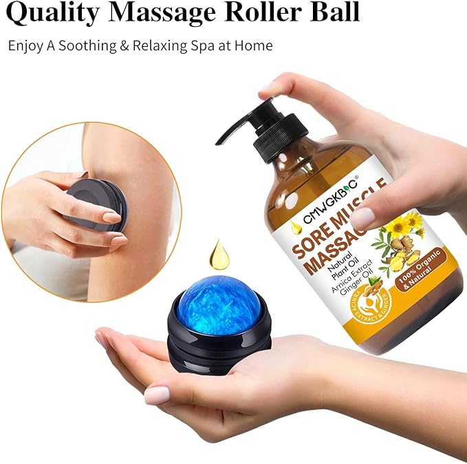 Massage Oil for Massage Therapy,Lymphatic Drainage-Ginger Oil Sore Muscle Arnica Oil &Lavender Oil Relaxing Massage Oils for Date Night,Massage Ball,Mothers Day Gifts for Wife,Women, Gifts for Him Her