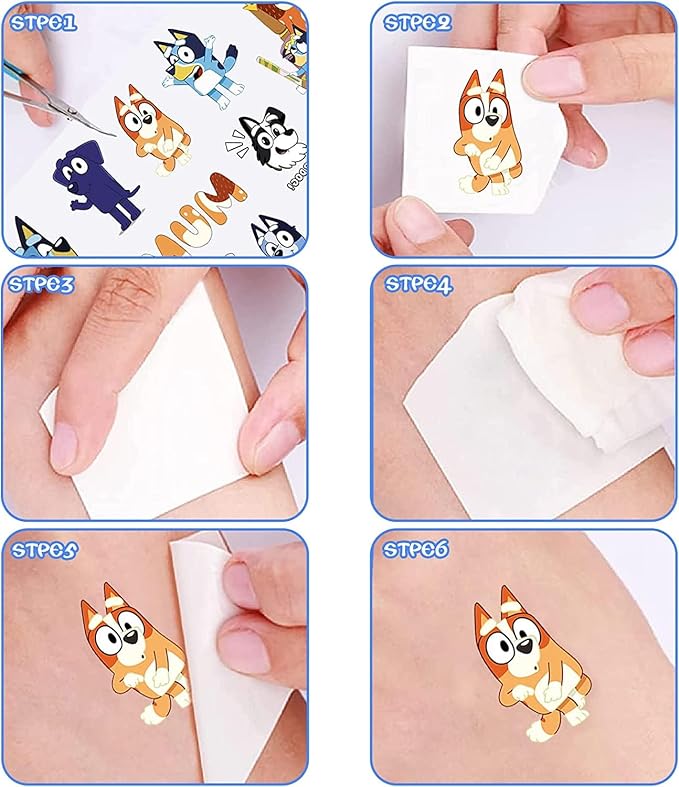 9 Sheets Blue Temporary Tattoos for Kids, Children's Party Favors