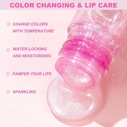 2 PCS Color Changing Lip Oil,Moisturizing Color Changing Lip Gloss,Non-sticky Nourishing Repairing Primer Lip Tint
