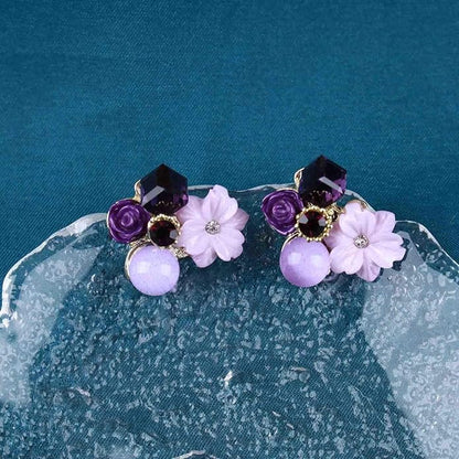 Boho Amethyst Flower Drop Earrings Vintage