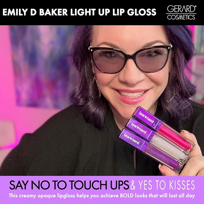 Gerard Cosmetics Emily D Baker X Lighted Lip Gloss - Objection | Sheer Pink Lip Gloss w/Iridescent Pearl Finish | Moisturizing Lip Gloss with Light & Mirror | Cruelty Free | Made in the USA