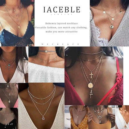 Boho Layered Heart Choker Necklace Crystal
