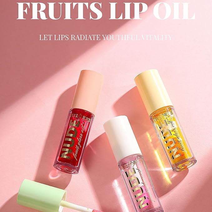 Color Change Plumping Lip Oil Set, Mirror Lip Gloss for Lip Care, Fruit Flavour Natural Hydrating Lip PlumperLip Glow Oil Toot Lip Oil, Nourishing, Non-sticky