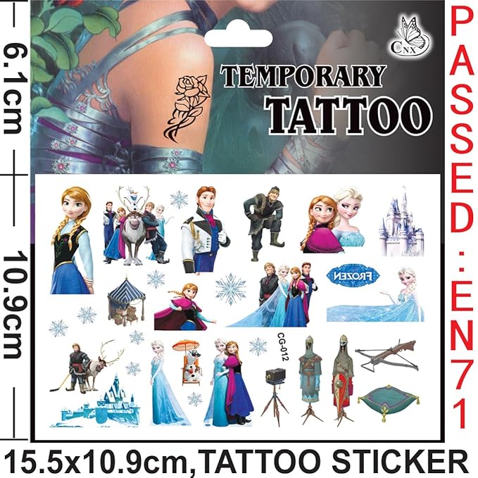 4 Sheet Frozen Princess Tattoos Stickers for Kids, (Temporary Tattoo-A)
