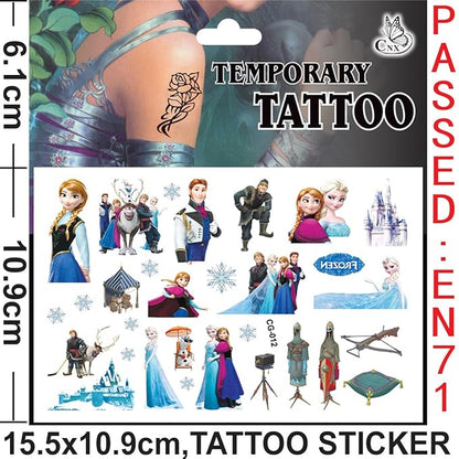 4 Sheet Frozen Princess Tattoos Stickers for Kids, (Temporary Tattoo-A)