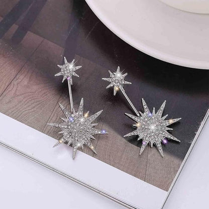 Starburst Jacket Earrings Gold Rhinestone Sun Earrings Front