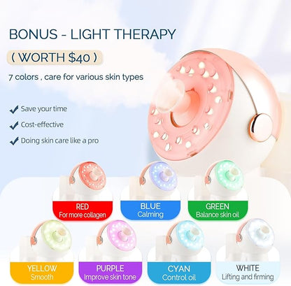 Facial Steamer,with 7 Colors Led Light,Face Steamer for Facial Deep Cleaning,Warm Mist Nano Ionic Steamer for Face Spa Kit,Face Humidifier,Facial Sauna Use at Home, Gift for Women（Rosegold with Light）