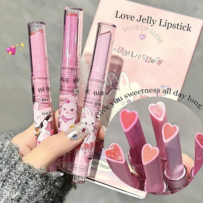 3Pcs Sweet Heart Jelly tinted Lip Balm, Long Long