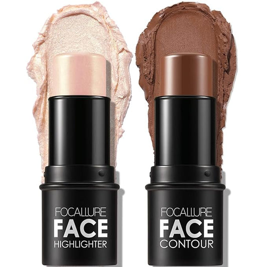 FOCALLURE 2 Pcs Contour Foundation Stick, Highlighter & Trimming Stick,Neutral