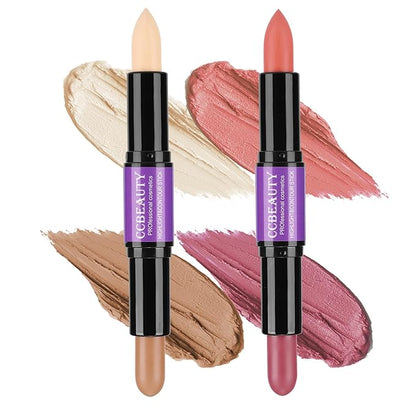 CCbeauty 2pcs 2-IN-1 Matte Contour Highlighter Stick with