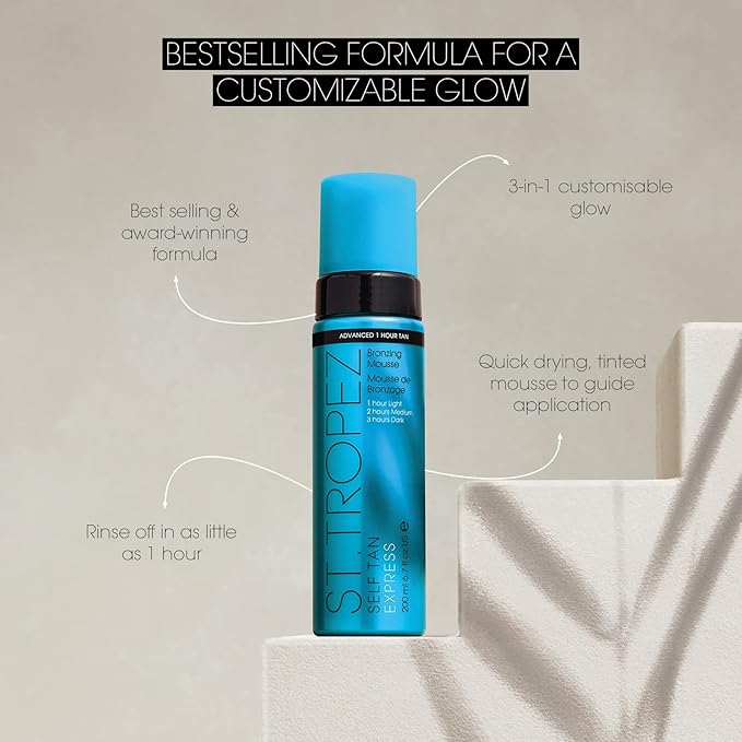 St.Tropez Express Mousse 6.7 Fl Oz with Applicator Mitt | Fast Acting Tan, Develops in 1-3 Hours | Double Sided Luxe Mitt for Streak-Free Tan | Vegan & Cruelty Free