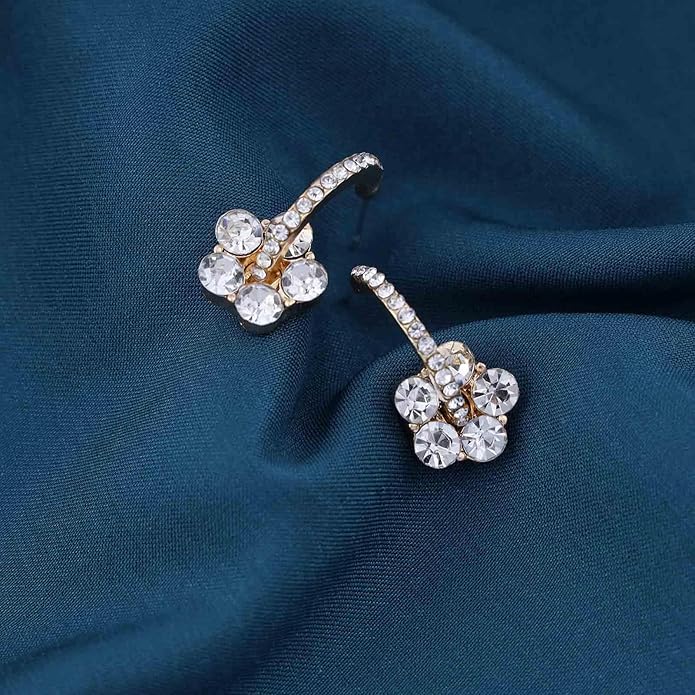 Vintage Rhinestone Flower Drop Earrings Crystal