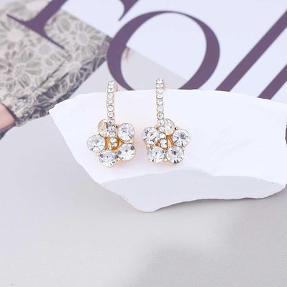 Vintage Rhinestone Flower Drop Earrings Crystal