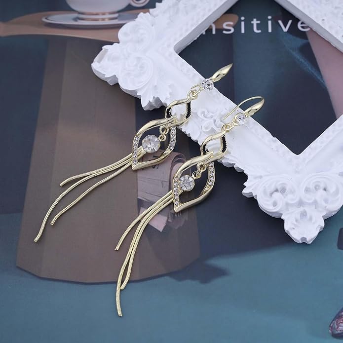 Vintage Crystal Dangle Earrings Long Rhinestone